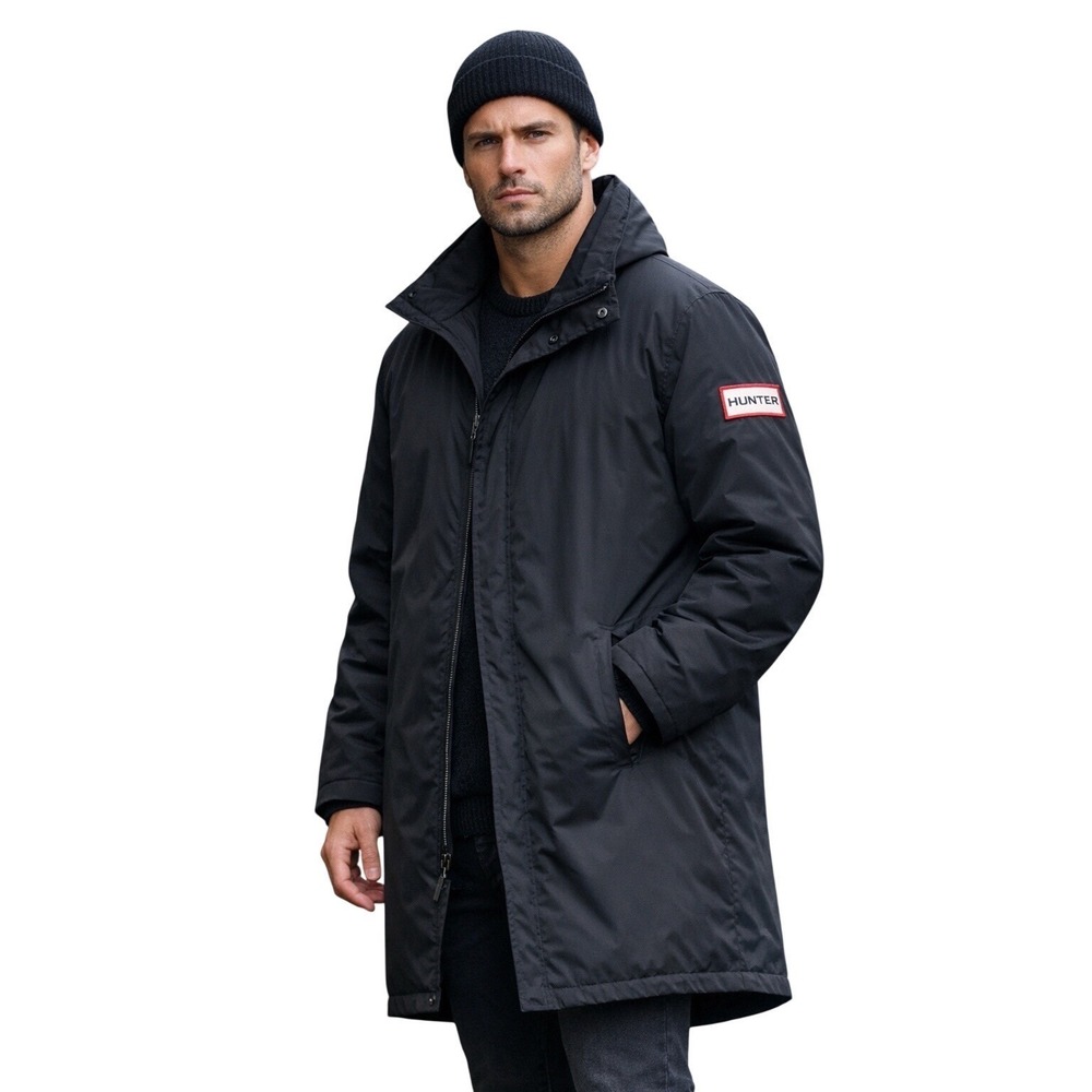 Hunter Castle Cloak Water Repellent Jacket L Longline Coat Black Zip Utility